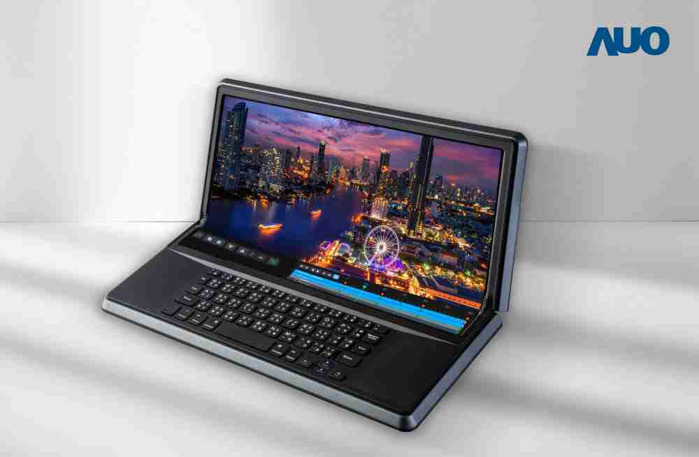 至成国际14.6吋Micro LED折迭显示屏幕，，，搭配半径4mm的弯折绞炼，，，，以及高画素、、高亮度、、高对比度的显示技术特点，，即便在大视角下仍保有绝佳色相与亮度